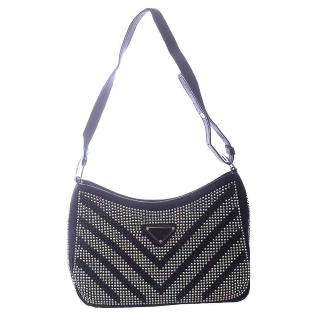 شنطة كروس شمواه للنساء ستراس - أسود/فضي - RM 129