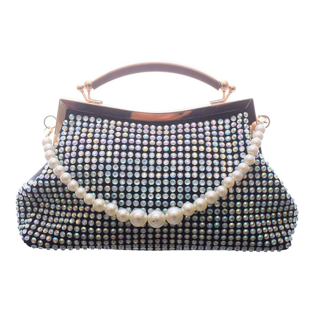 شنطة كروس جلد شمواه للنساء ستراس - أسود - 0336-3