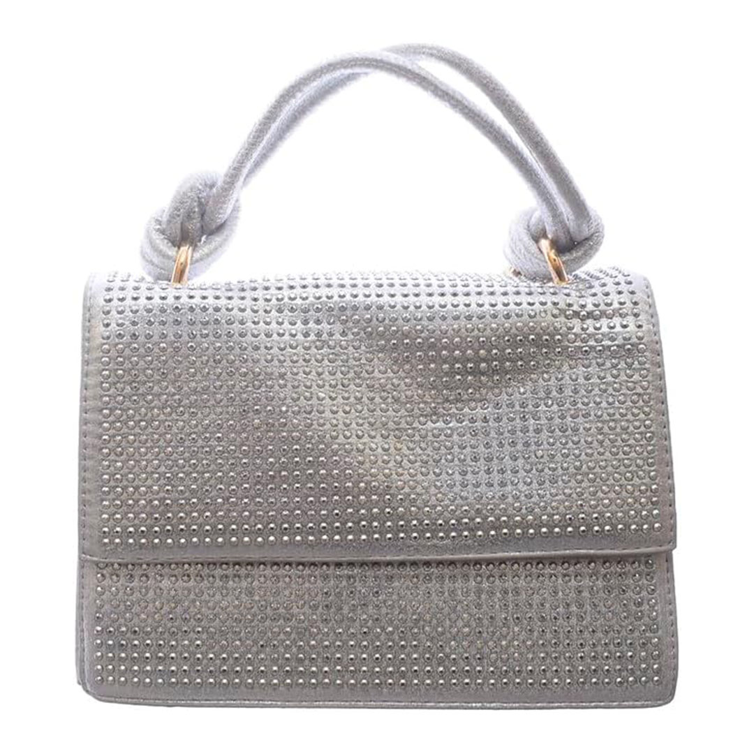 شنطة كروس من الجلد مزينة بفصوص للنساء - فضي - RM 102