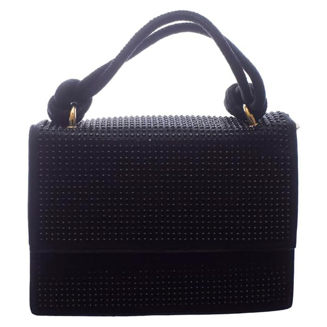 شنطة كروس من الجلد مزينة بفصوص للنساء - أسود - RM 101