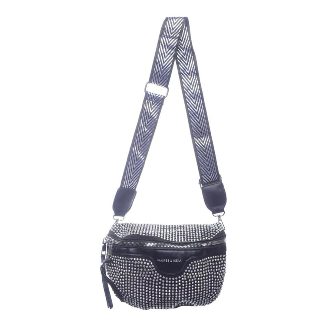 شنطة كروس شمواه للنساء ستراس - أسود/فضي - 6812-1