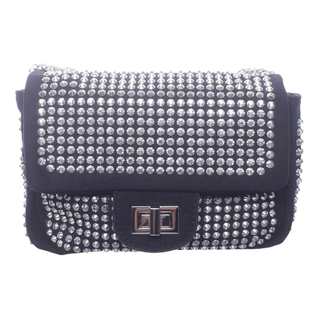 شنطة كروس شمواه للنساء ستراس - أسود/فضي - 2011-1