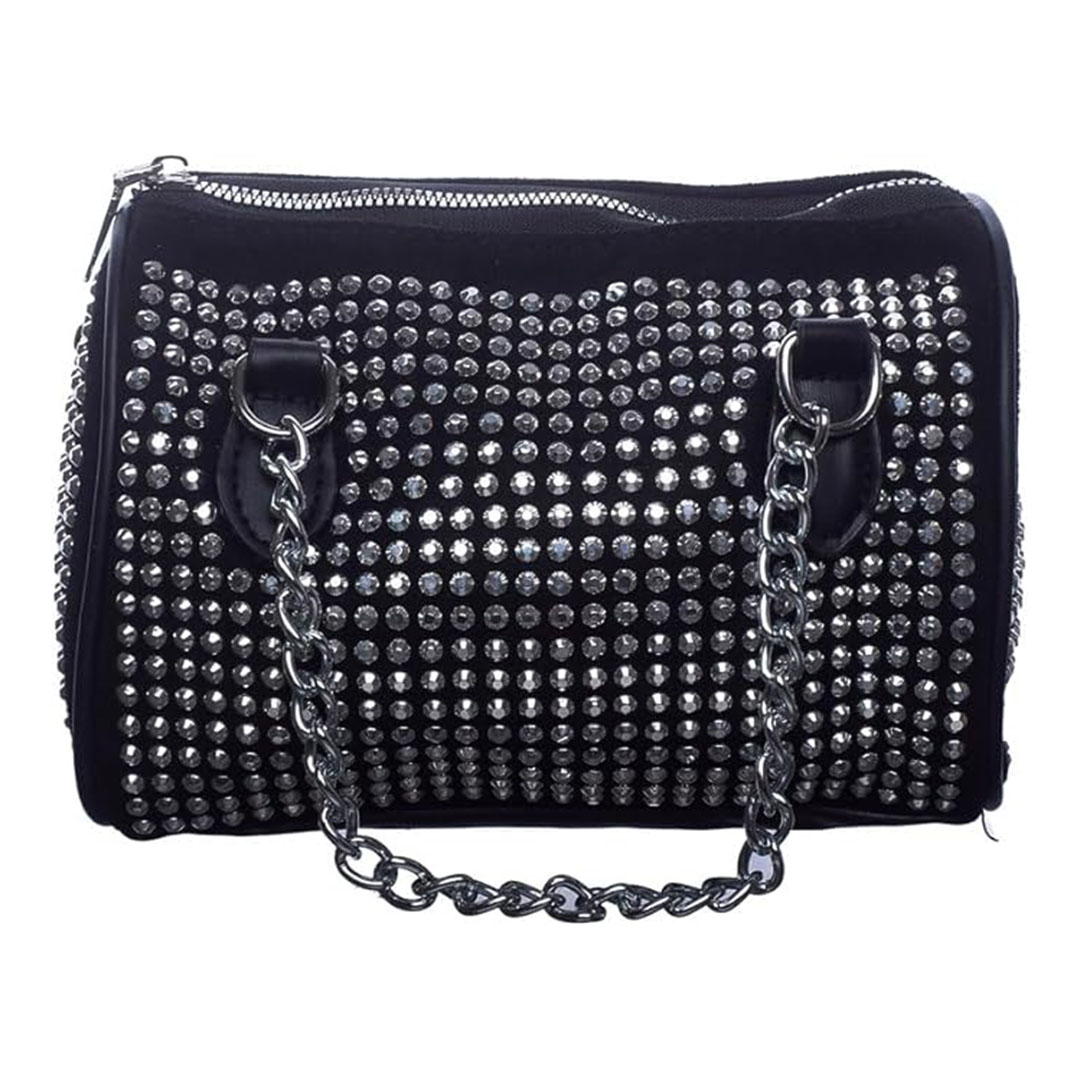 شنطة يد شمواه حريمي ستراس - أسود/فضي - RM 115