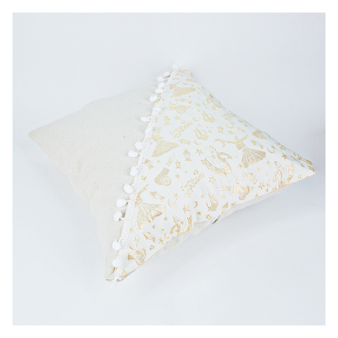 كيس مخدة قماش رمضان كريم - 2 قطعة - بيج