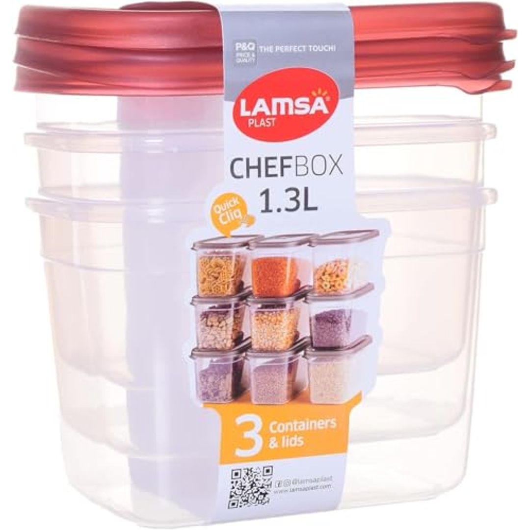 طقم علب بلاستيك للطعام 3 قطع - 1.3 لتر - متعدد الألوان