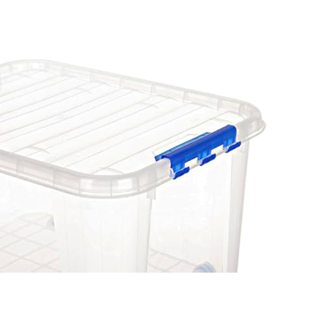 علبة تخزين بلاستيك خفيفة الوزن من الوطنية - 47 لتر - شفافة/أزرق