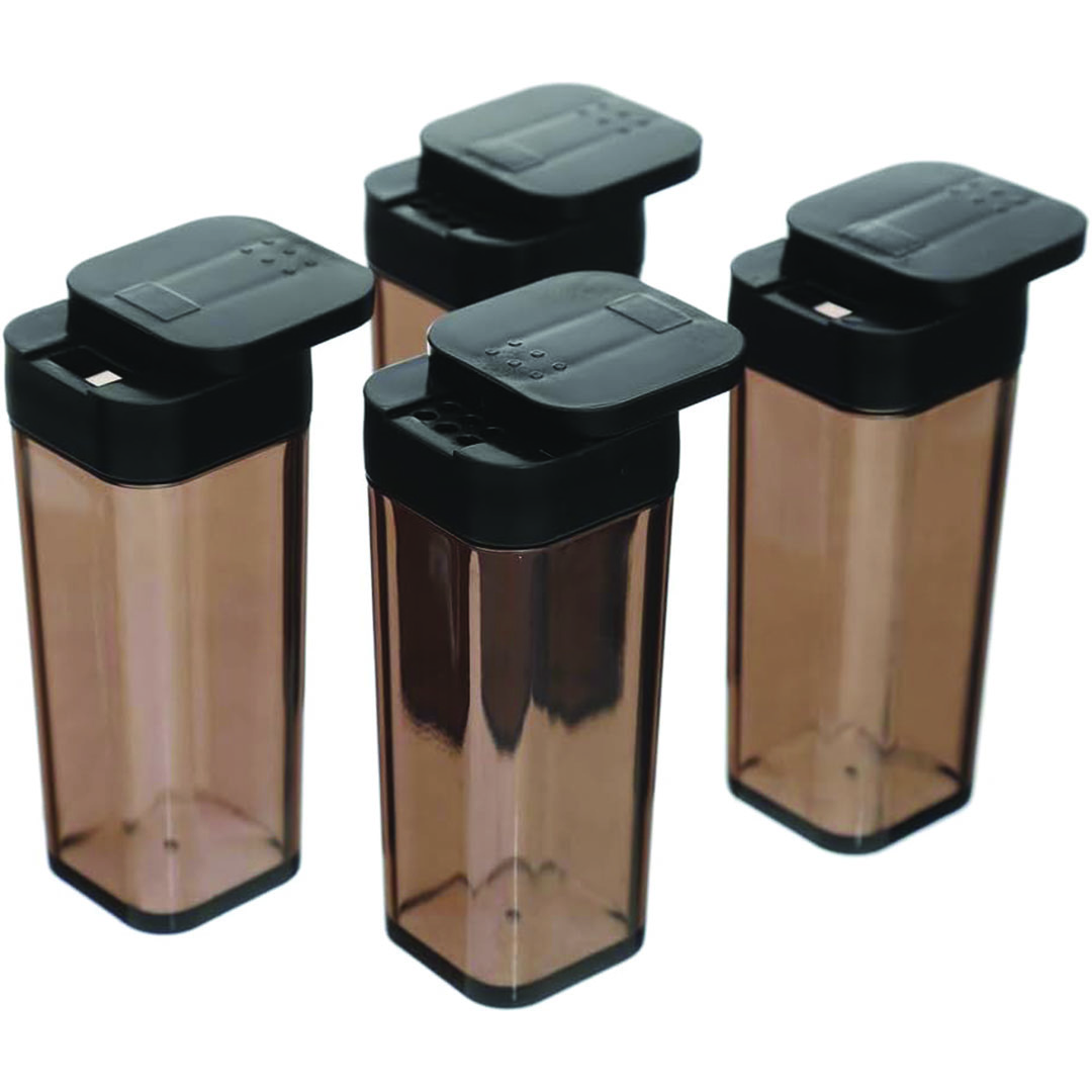 طقم توابل وبقوليات بلاستيك بحامل - 4 قطع - أسود