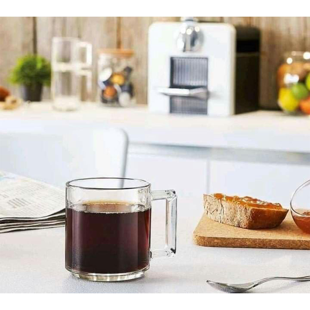 طقم أكواب شاي من الزجاج بيد مضلعة - 3 قطع
