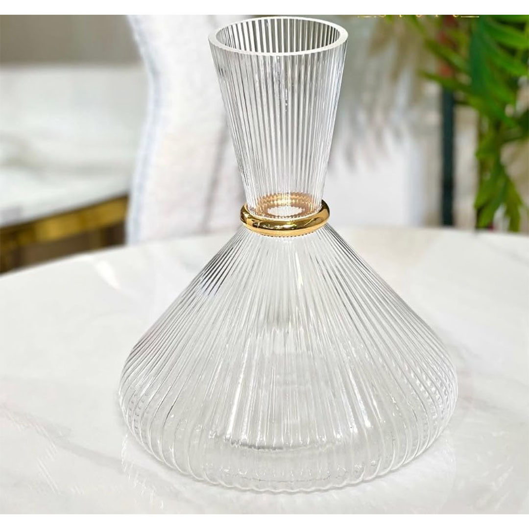 طقم ابريق و أكواب زجاجية مضلعة - 7 قطع