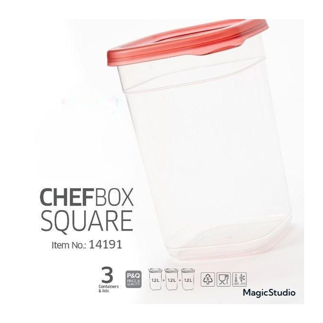 طقم علب تخزين الطعام شيف بوكس المربعة - 3 قطع - 1.2 لتر
