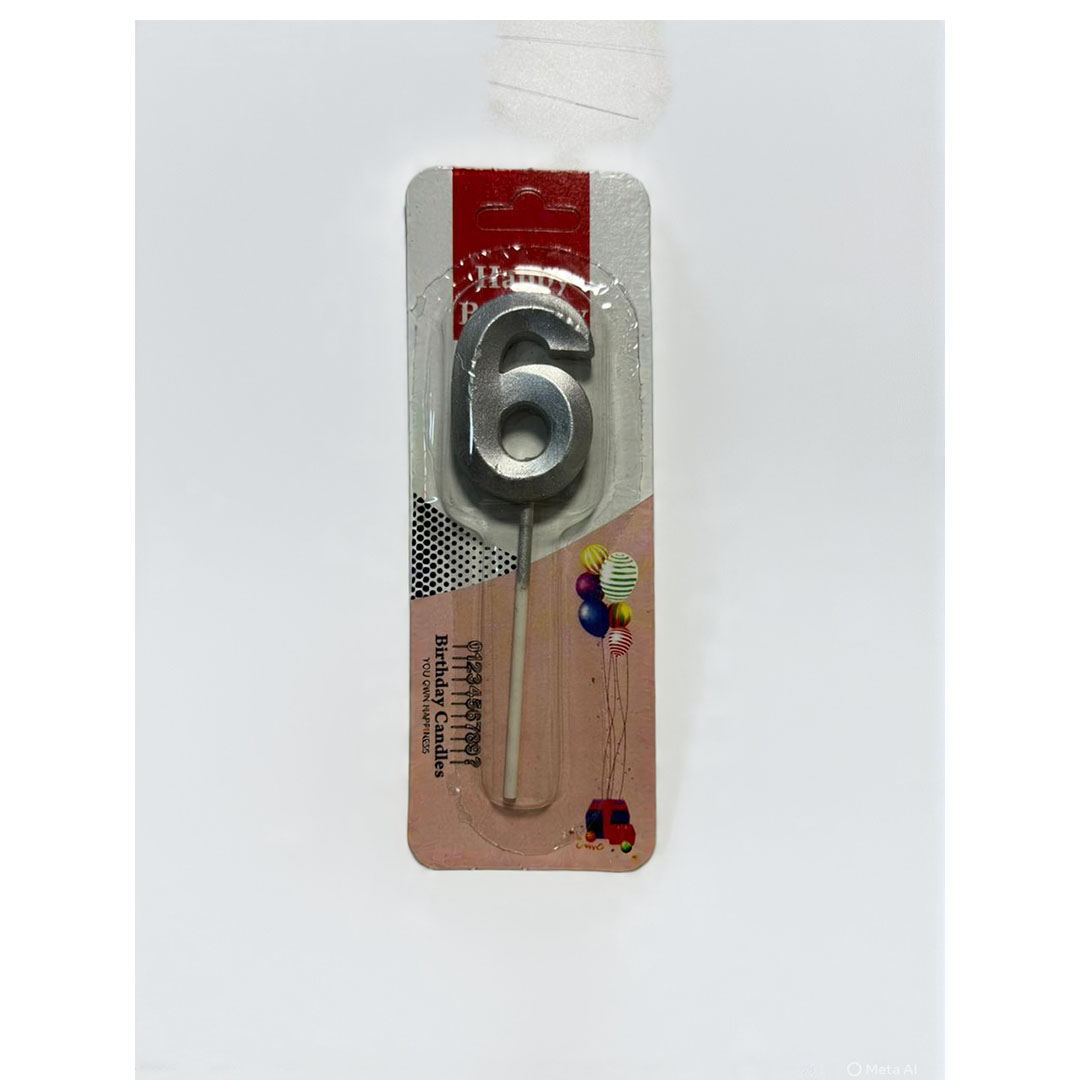 شمعة اعياد ميلاد صغيرة رقم 6 - فضي - RAM16-336