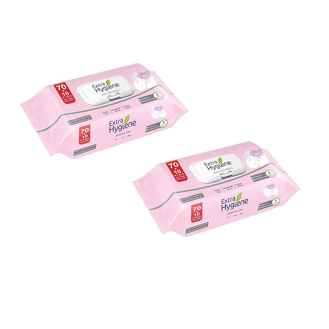 مناديل مبللة هايجين للبشرة الحساسة - 70+10 منديل - 2 قطعة