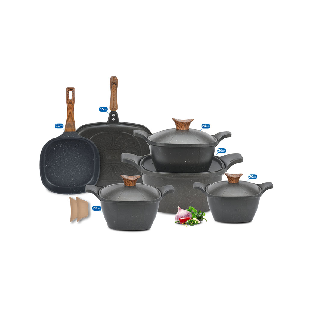 طقم نيوكلاين حلل جرانيت - 11 قطعة - أسود