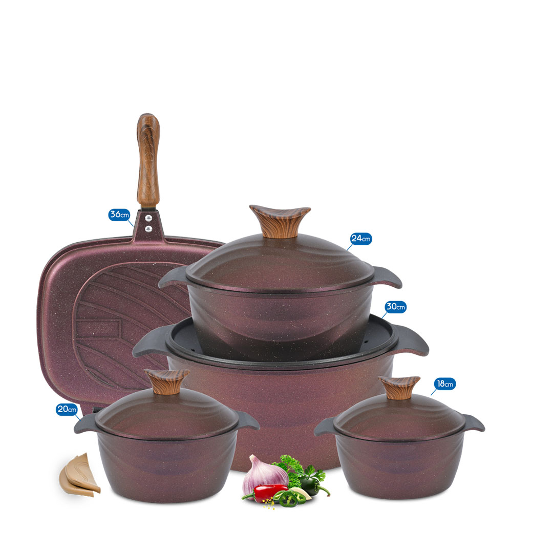 طقم نيوكلاين مدور بطوطه بدبل جريل - 9 قطع -رويال