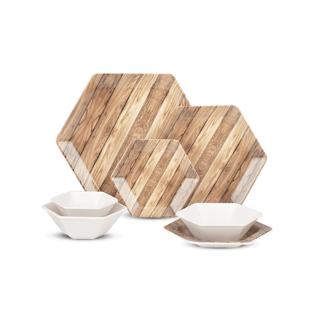 طقم عشاء ميلامين هيكسا 31 ق- خشبي بيج * أبيض