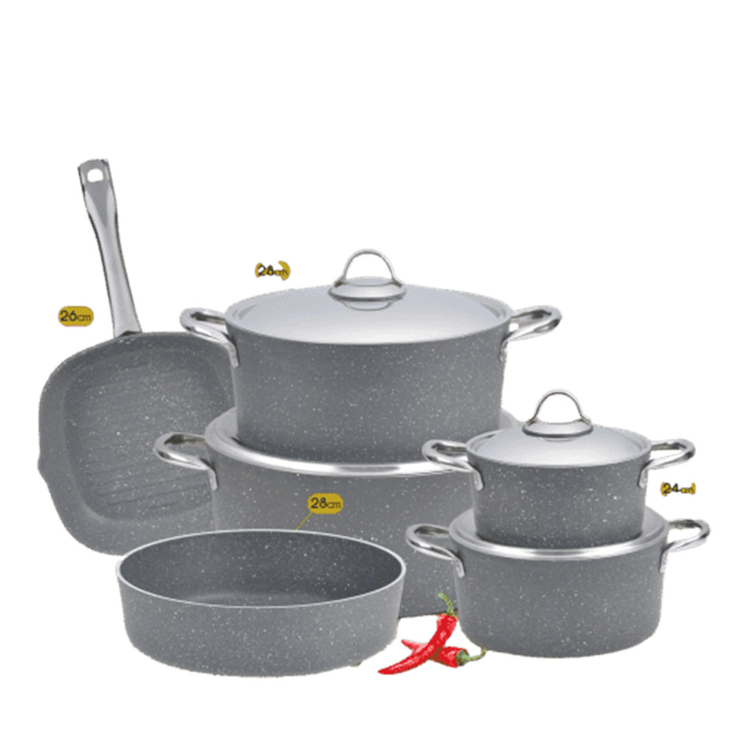 طقم حلل جرانيت كيتشنوفا - 10 ق مدور - رمادي