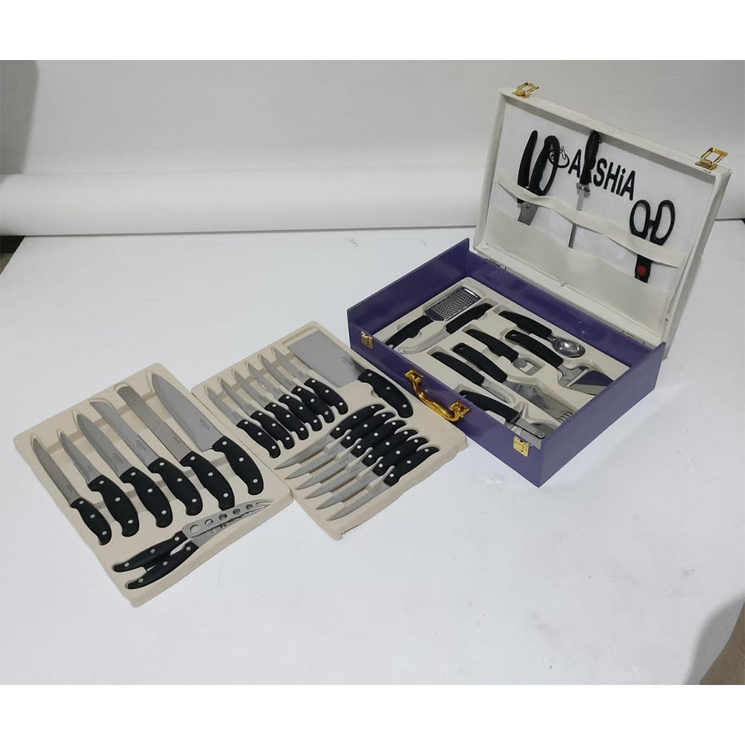 طقم سكاكين فاخر استانلس ستيل موديل أرشيا - 32 قطعة - أسود