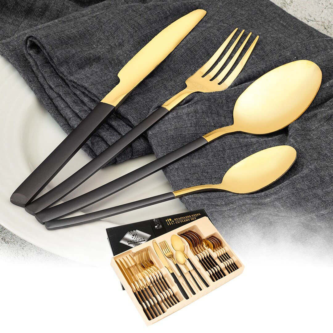 طقم ملعقة - 24 قطعة - جولد / بلاك