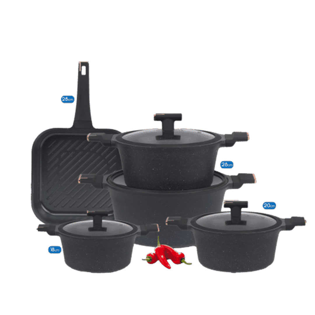 طقم حلل جرانيت نيوكلاين فانتوم بيركس مع جريل - 9 ق - أسود