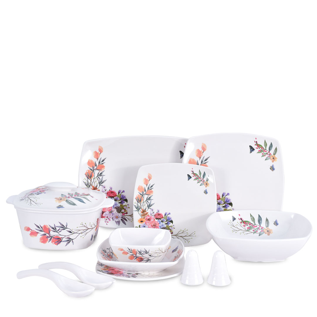 طقم ميلامين مربع هابي شيف 40ق - ابيض/ورد