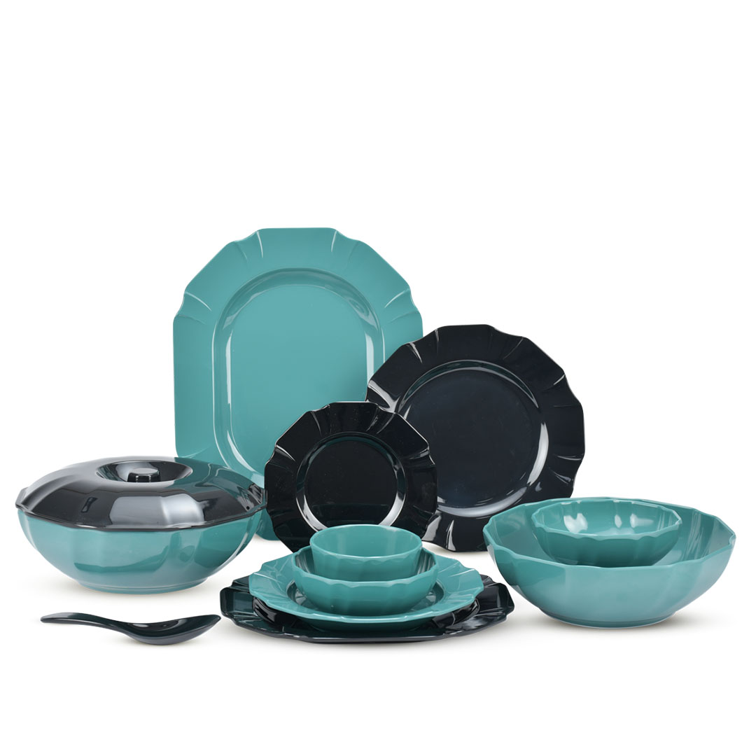 طقم ميلامين دايموند - 42 قطعة - اسود/ زيتي