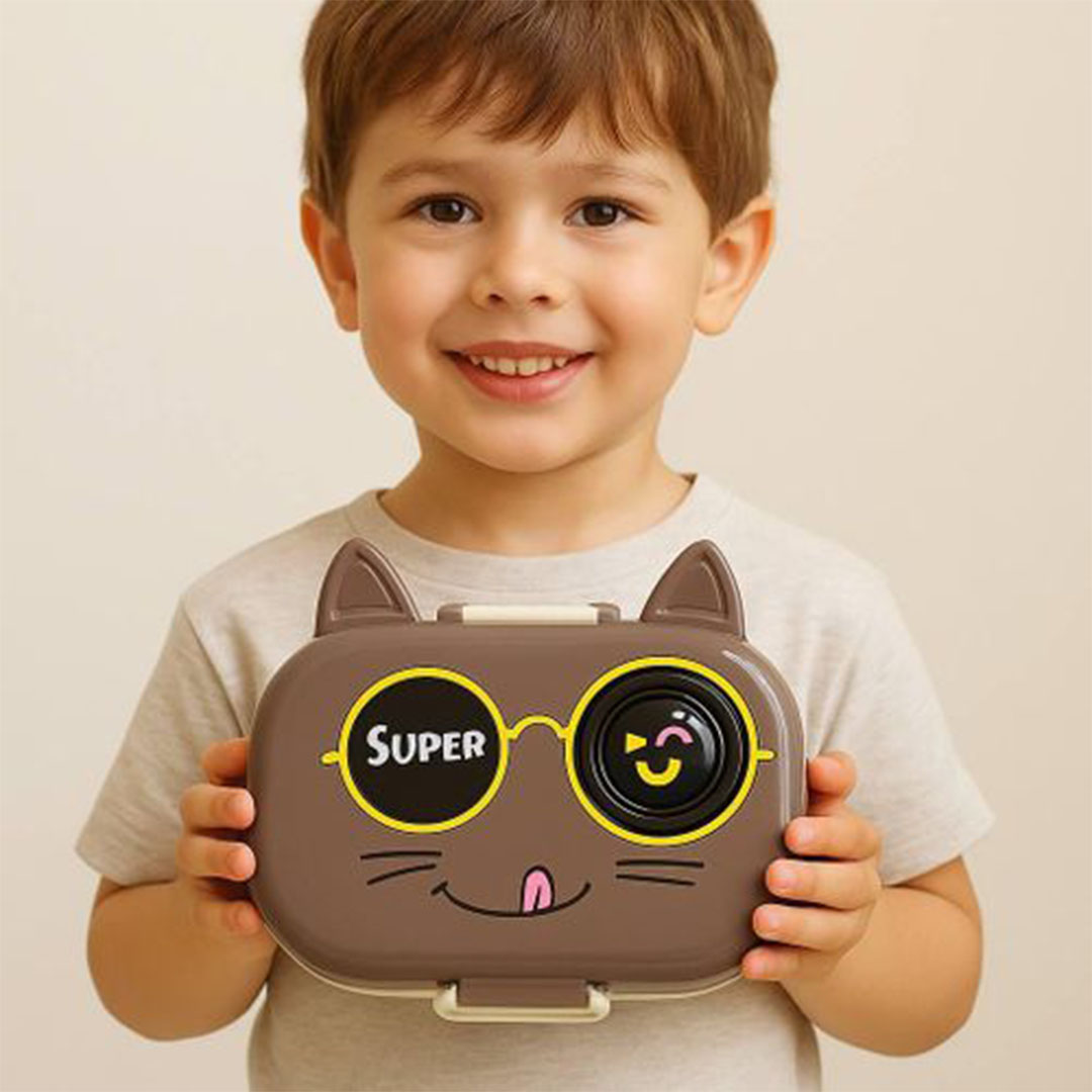 لانش بوكس للأطفال شكل قط - بني - 1000 مل