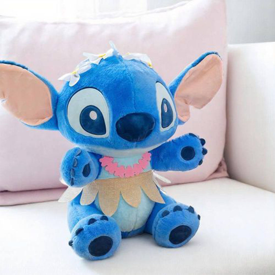 دبدوب ستيتش مع زي هاوايي تاج زهور وتنورة - أزرق - 40 سم