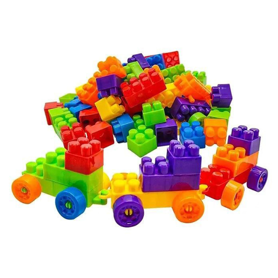 مجموعة مكعبات بناء مع صندوق تخزين شكل قطة - 125 قطعة