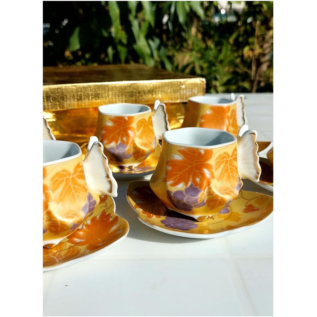 طقم فناجين بورسلين شكل فراشة - 6 فنجان