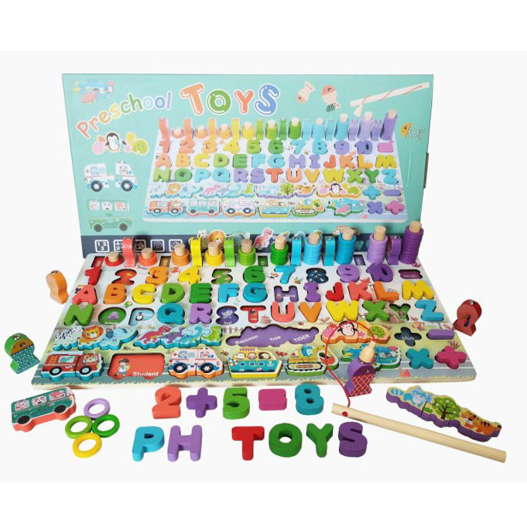 لعبة طاولة ألغاز خشبية 7 في 1 للأطفال صيد وأرقام