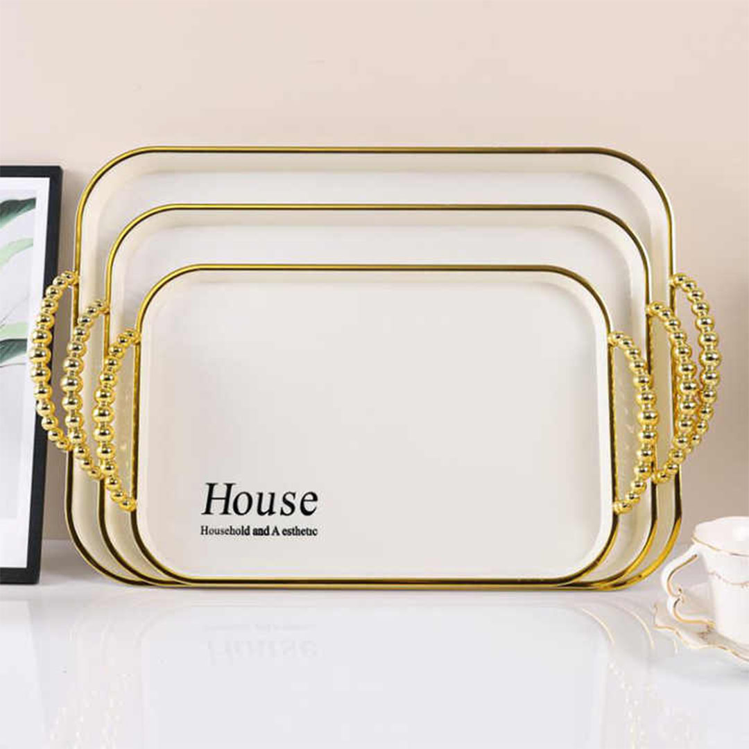 طقم صواني مستطيل أكريليك - 3 قطع -ذهبي