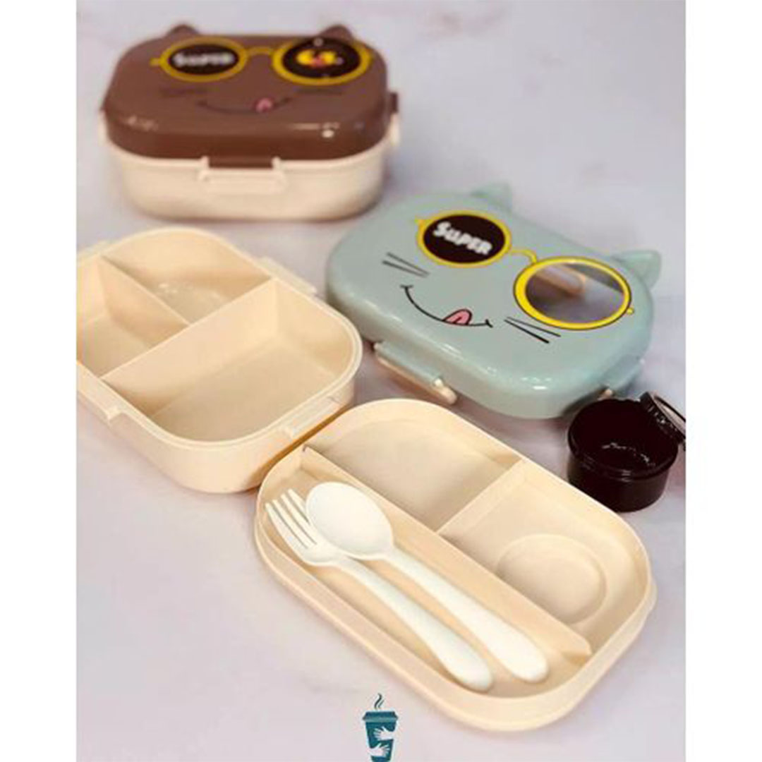 لانش بوكس للأطفال شكل قط - لبني - 1000 مل