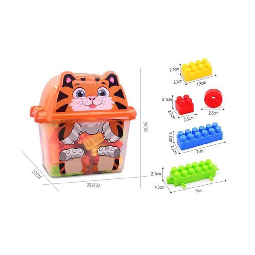 مجموعة مكعبات بناء مع صندوق تخزين شكل قطة - 125 قطعة