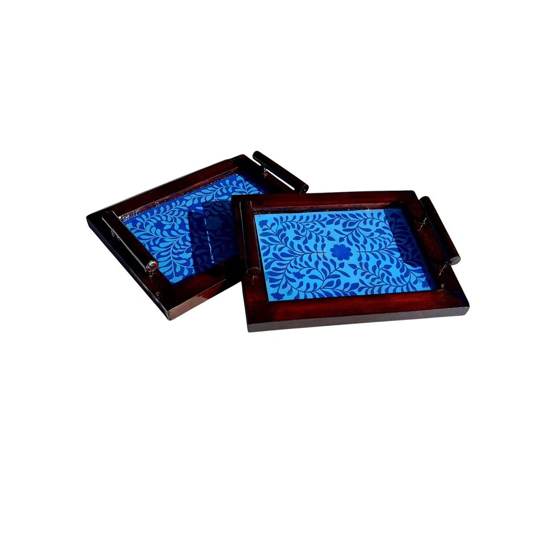 صينية خشبية مطعمه بالصدف - 30*25 سم