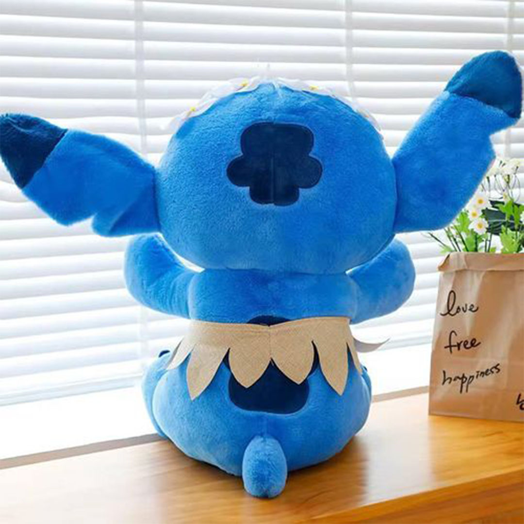 دبدوب ستيتش مع زي هاوايي تاج زهور وتنورة - أزرق - 40 سم