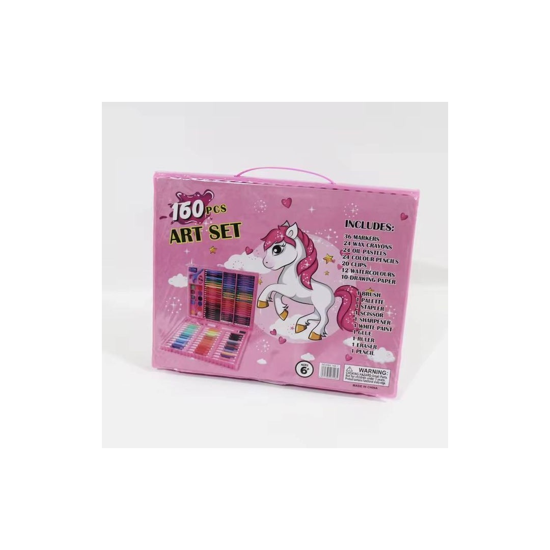 مجموعة تلوين للأطفال - 160 قطعة - بينك