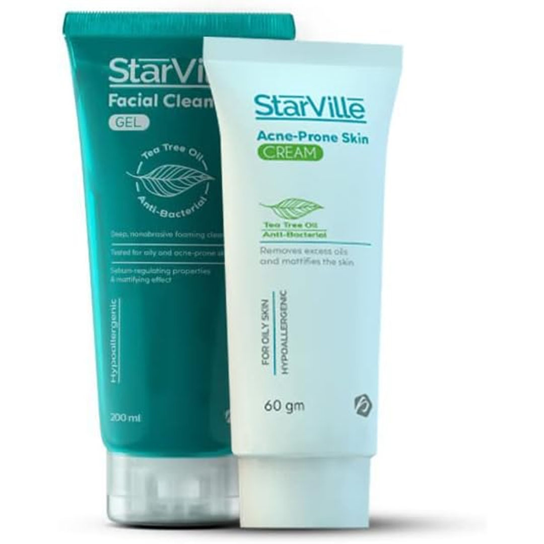 مجموعة غسول الوجه وكريم مضاد لحب الشباب ستارفيل -