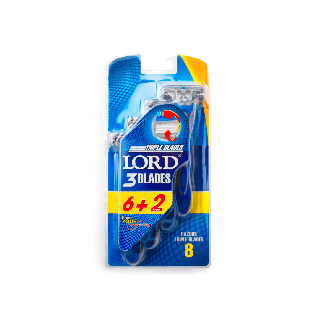 لورد ماكينة حلاقة 3 شفرات مع شريط مرطب - 6 + 2 قطعة