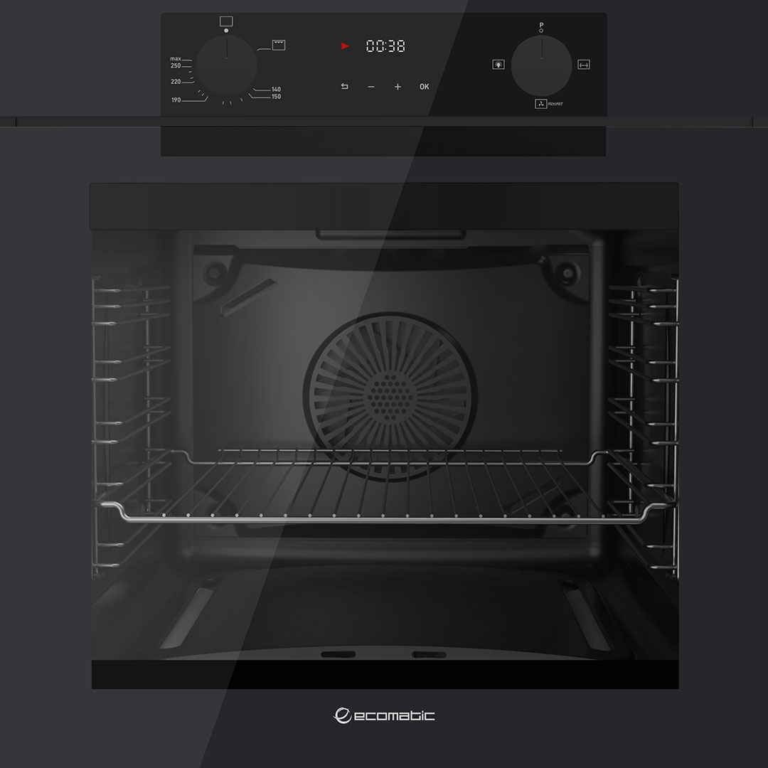 فرن إيكوماتيك - 60 سم - غاز شواية كريستال أسود بالمروحة ديجيتال تاتش - 83 لتر