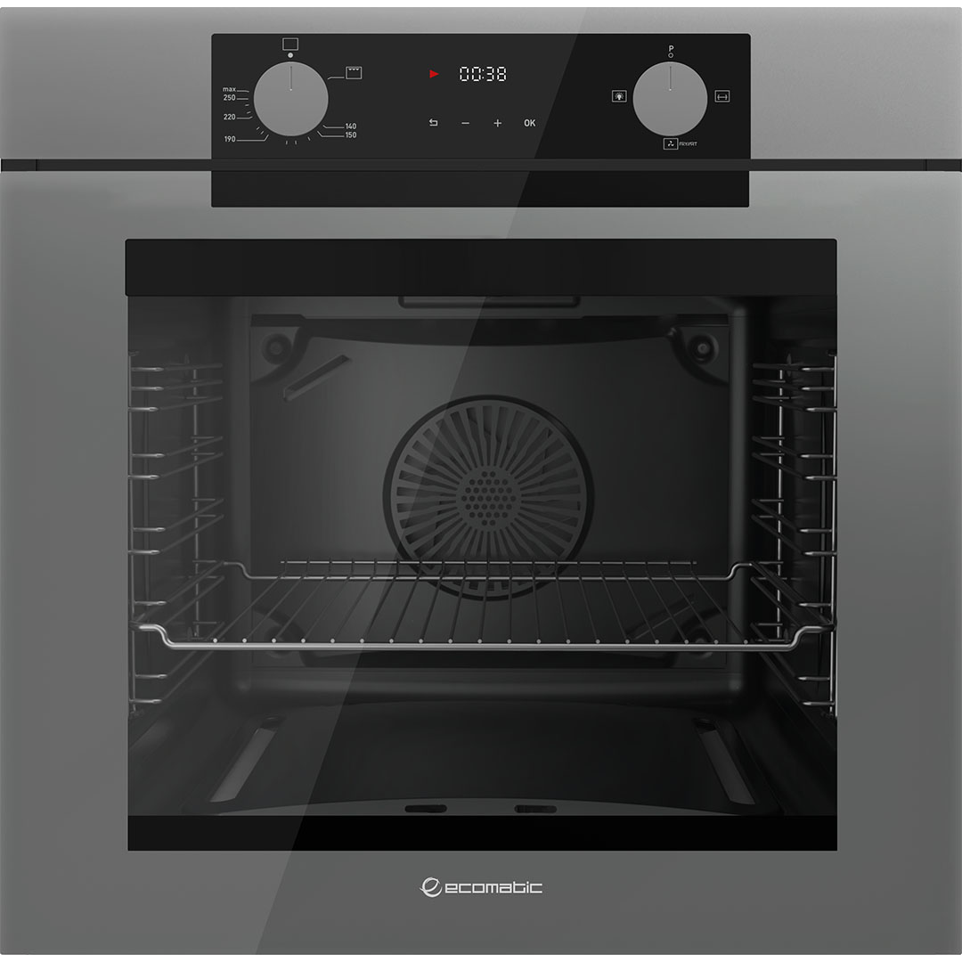 فرن إيكوماتيك - 60 سم - غاز شواية كريستال رمادي بالمروحة ديجيتال تاتش - 83 لتر