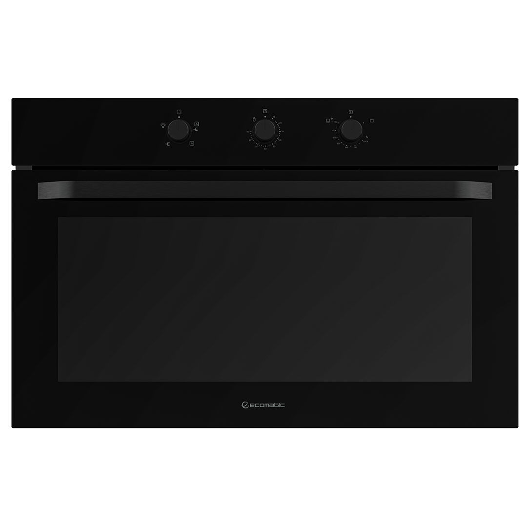 فرن إيكوماتيك - 90 سم غاز شواية كريستال أسود بالمروحة - 105 لتر
