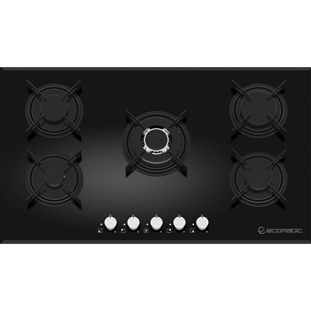 بوتجاز بيلت إن إيكوماتيك غاز 90 سم 5 شعلة – كريستال أسود S907RS