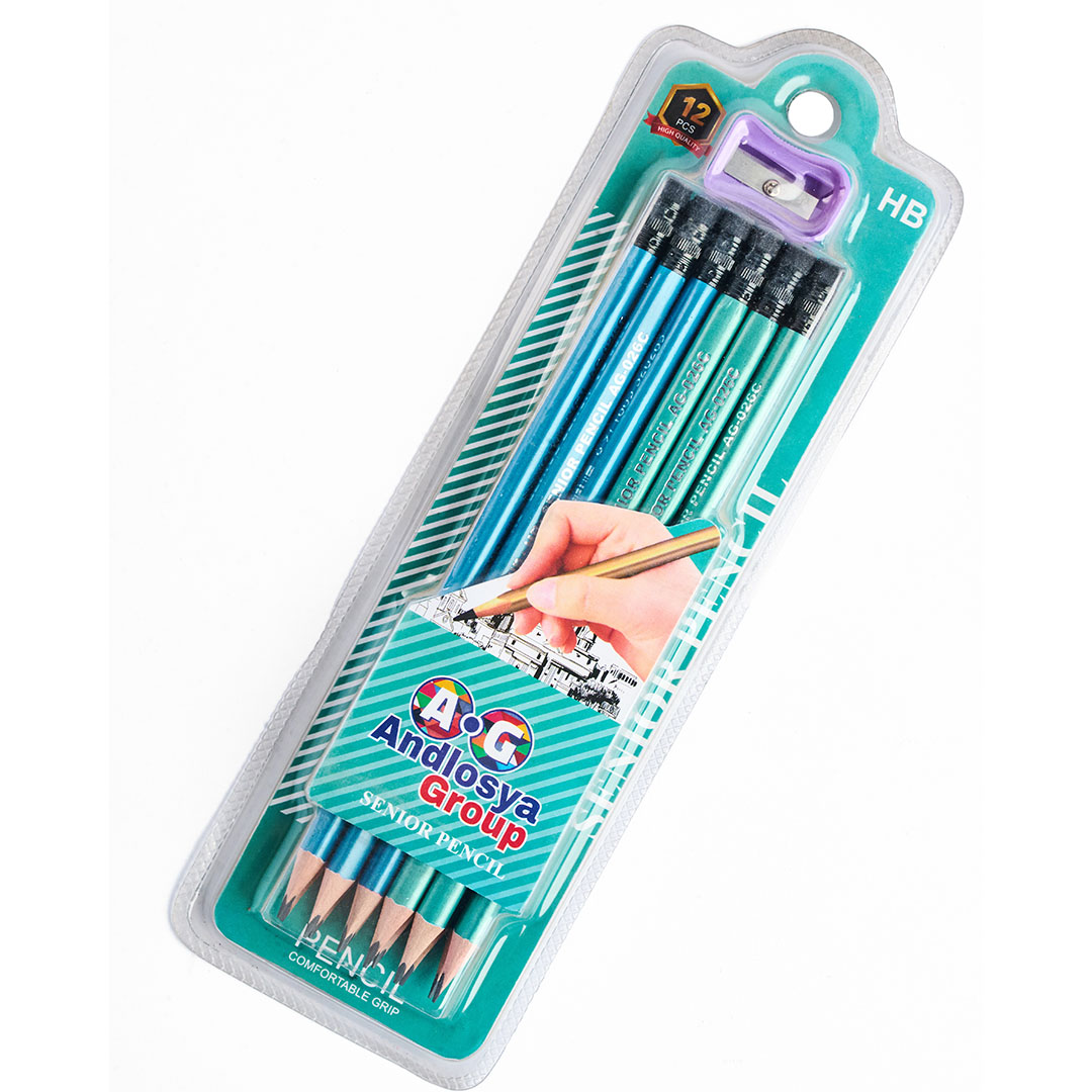 علبة قلم رصاص ستريب  أخضر علبة فاكيوم + براية - 12 قلم