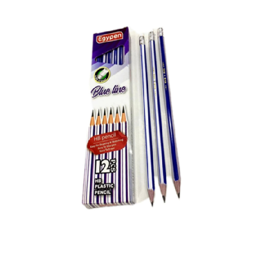 علبة قلم رصاص بلو لاين بأستيكة - 12 قلم - متعدد الألوان