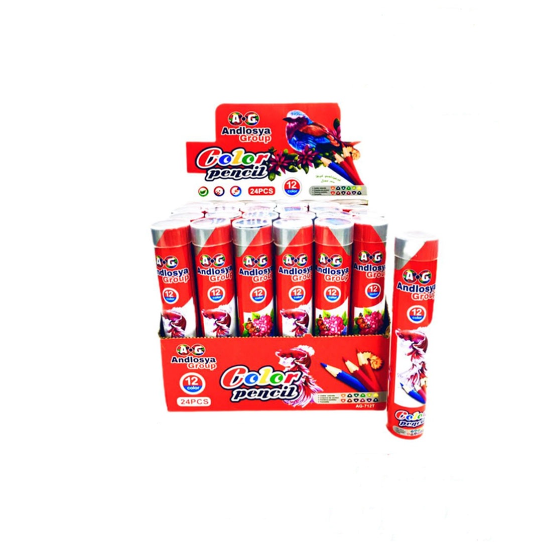 علبة الوان خشب صاج دائرية 12 لون طويل - AG-7012S