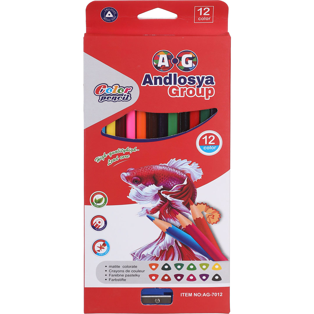 علبة الوان خشب 12 لون قصير و براية - AG-3512