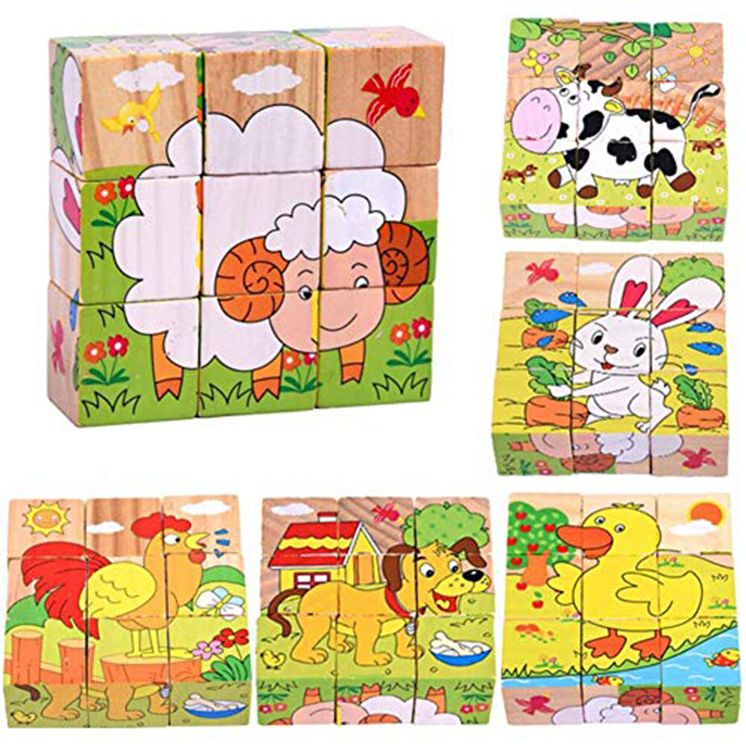 لعبة مكعبات تعليمية خشبية ثلاثي الأبعاد - حيوانات