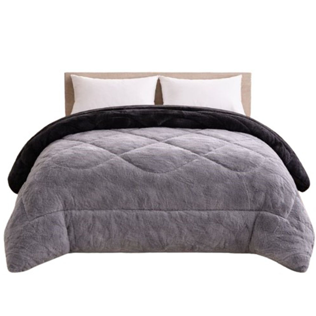لحاف بطانية دبل فيس سادة - 220*230 سم - أسود/رمادي