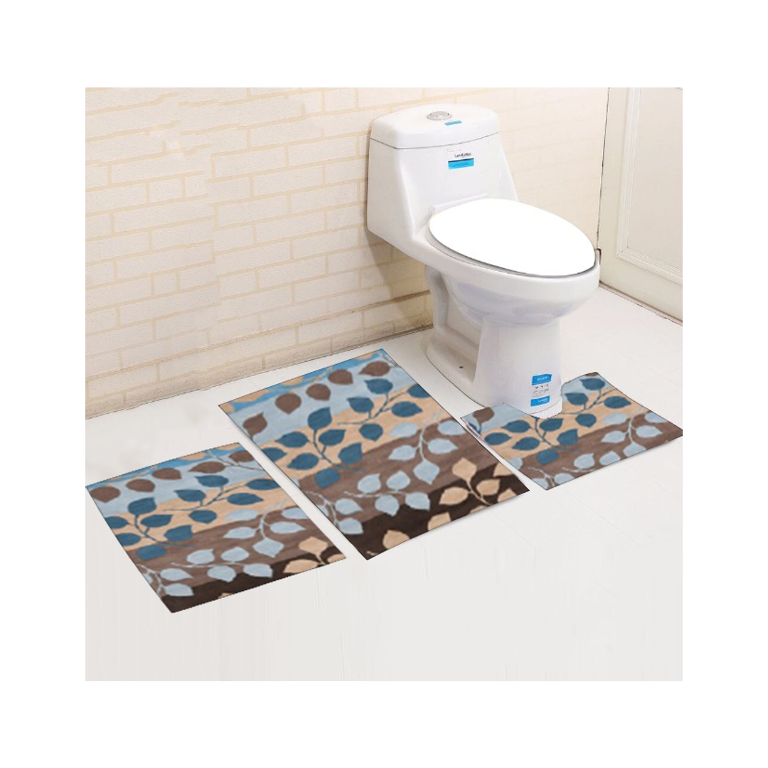 طقم دواسة حمام مانع للانزلاق قطيفه - 3 قطع تصميم برانشز