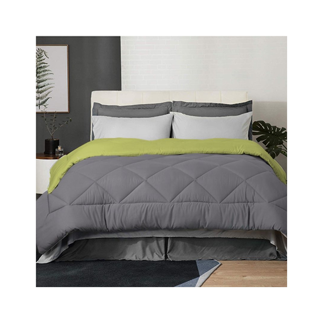 لحاف دبل فيس - 160/235 سم - ليموني/رمادي